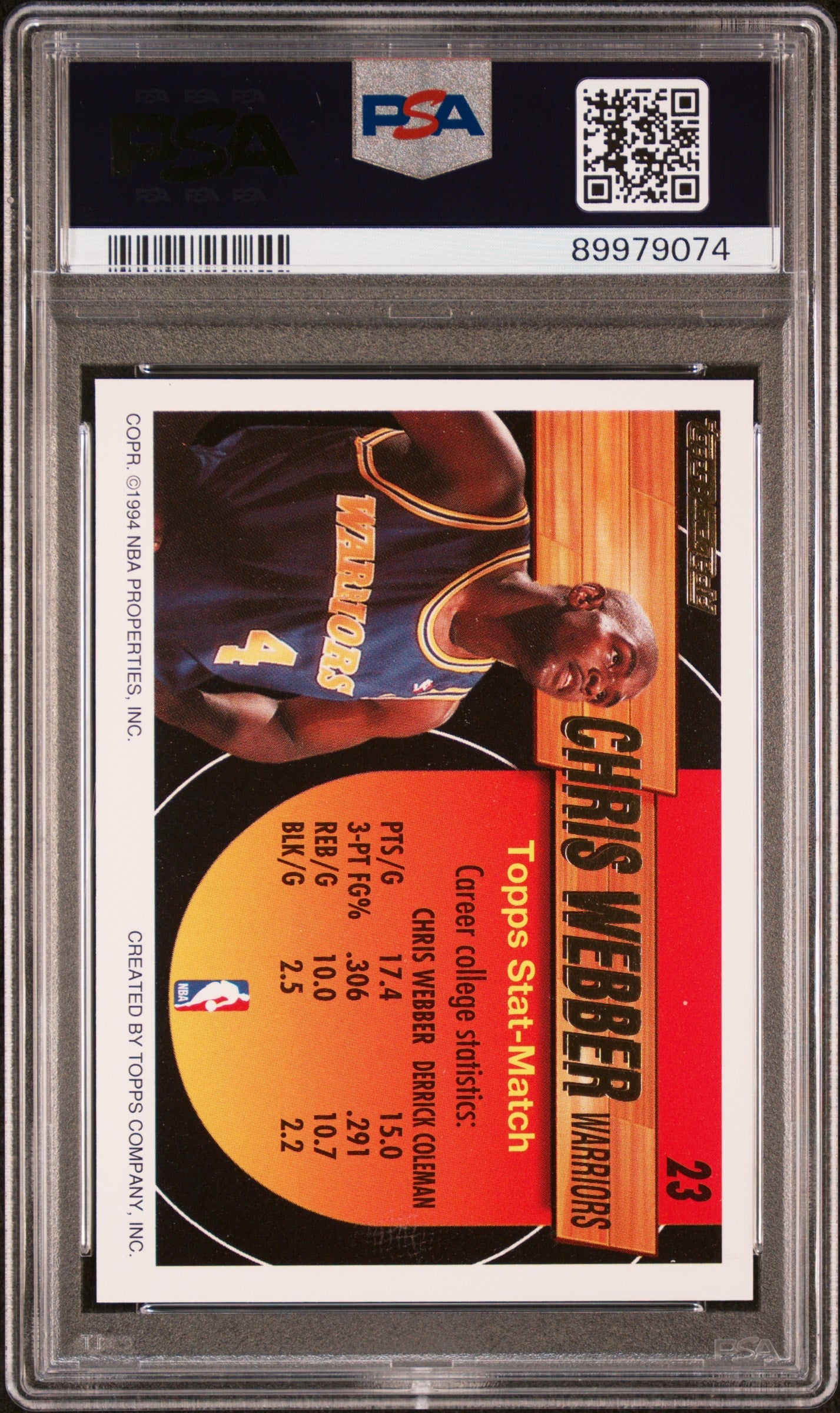 1993 TOPPS BLACK GOLD CHRIS WEBBER  #23 - PSA 9 ROOKIE CARD