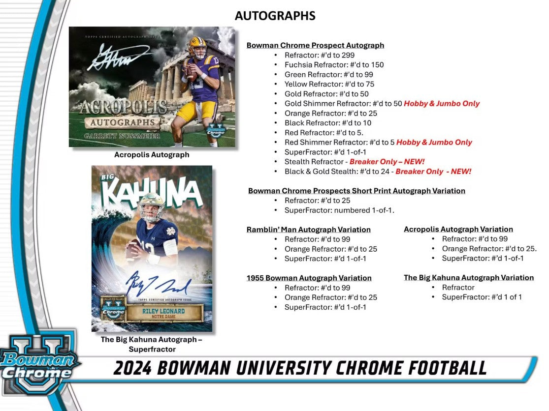 2024 Bowman University Chrome Football 7-Pack Blaster Box