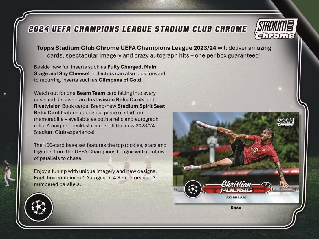 2023/24 Topps Stadium Club Chrome 欧足联俱乐部比赛足球爱好盒