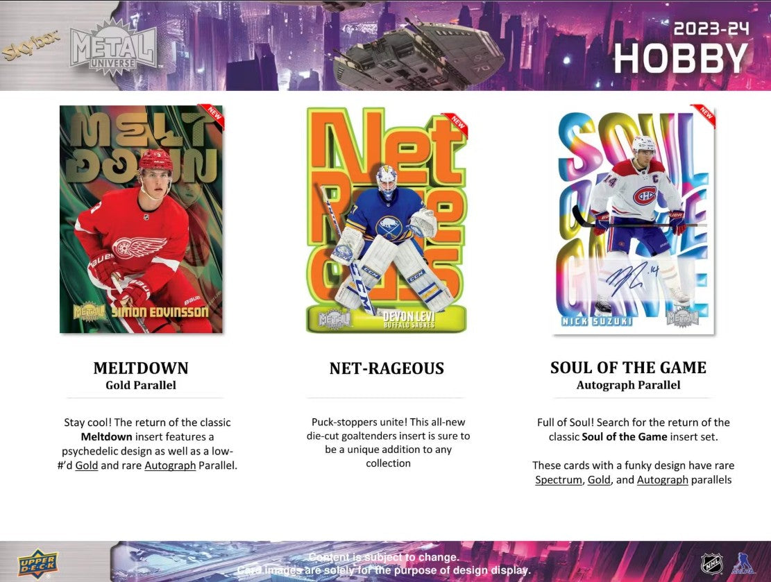 Caja de pasatiempos de hockey de Metal Universe de Upper Deck Skybox 2023/24