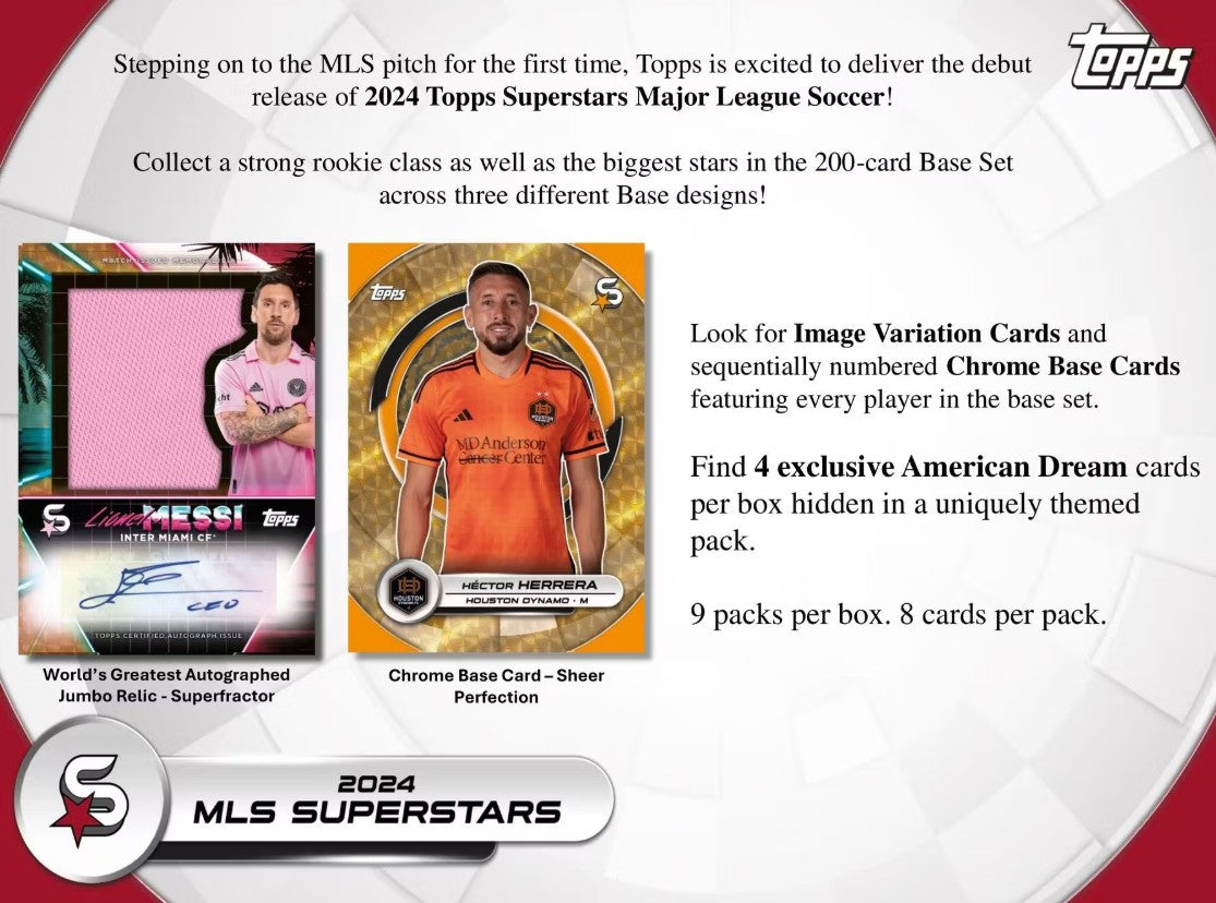 2024 年 Topps 超级巨星 MLS 美国职业足球大联盟 9 件装 Blaster Box