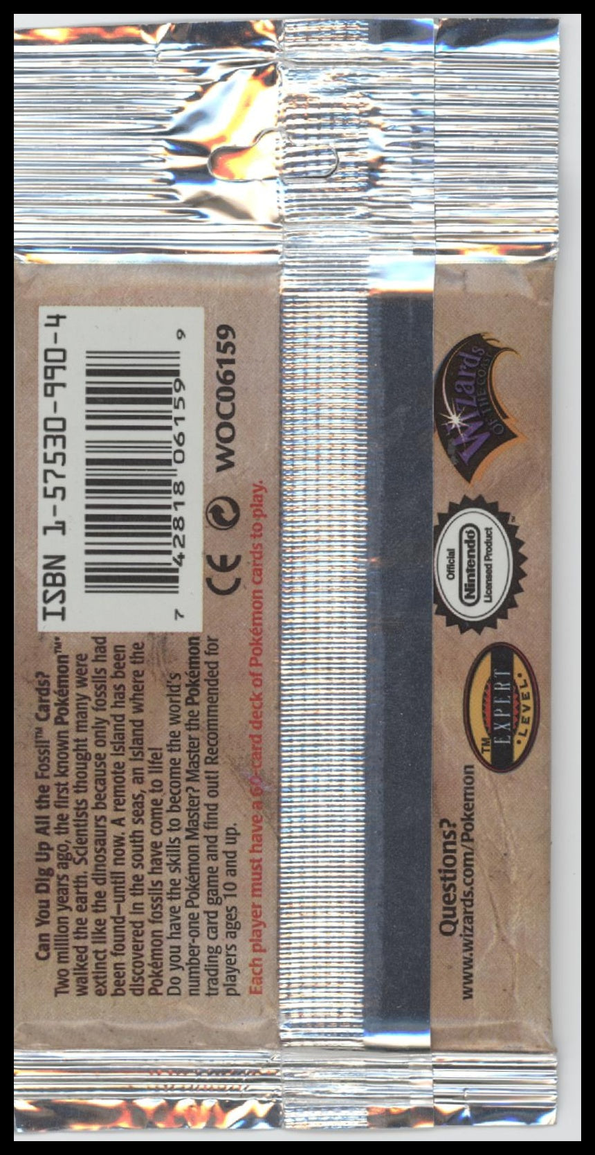 1999 WOTC Pokemon Fossil Unlimited Lapras Booster Pack