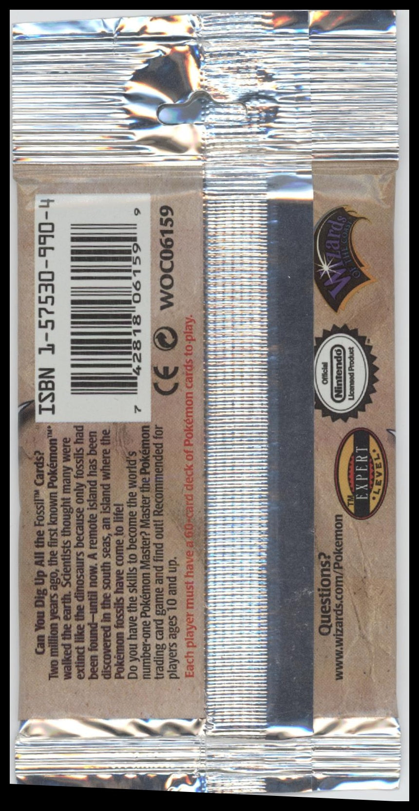 Paquete de refuerzo Zapdos de WOTC de Pokémon Fossil Unlimited de 1999
