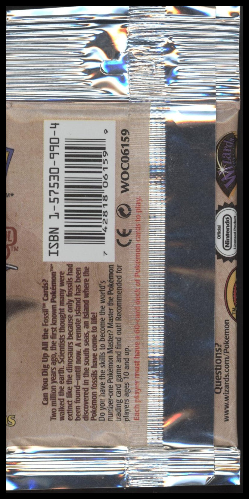 Pokemon Fossil sealed booster error pack