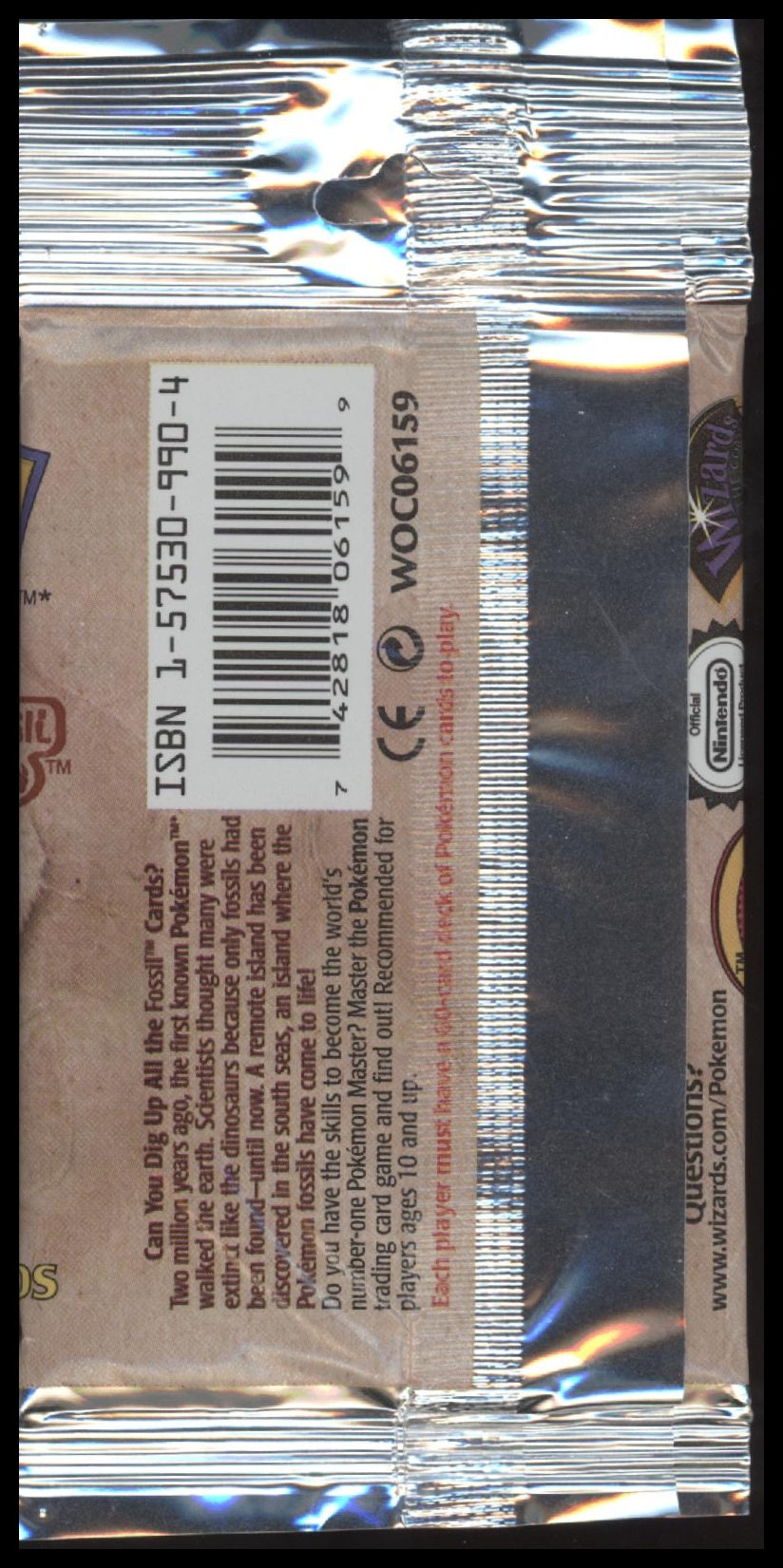 Pokemon Fossil sealed booster error pack