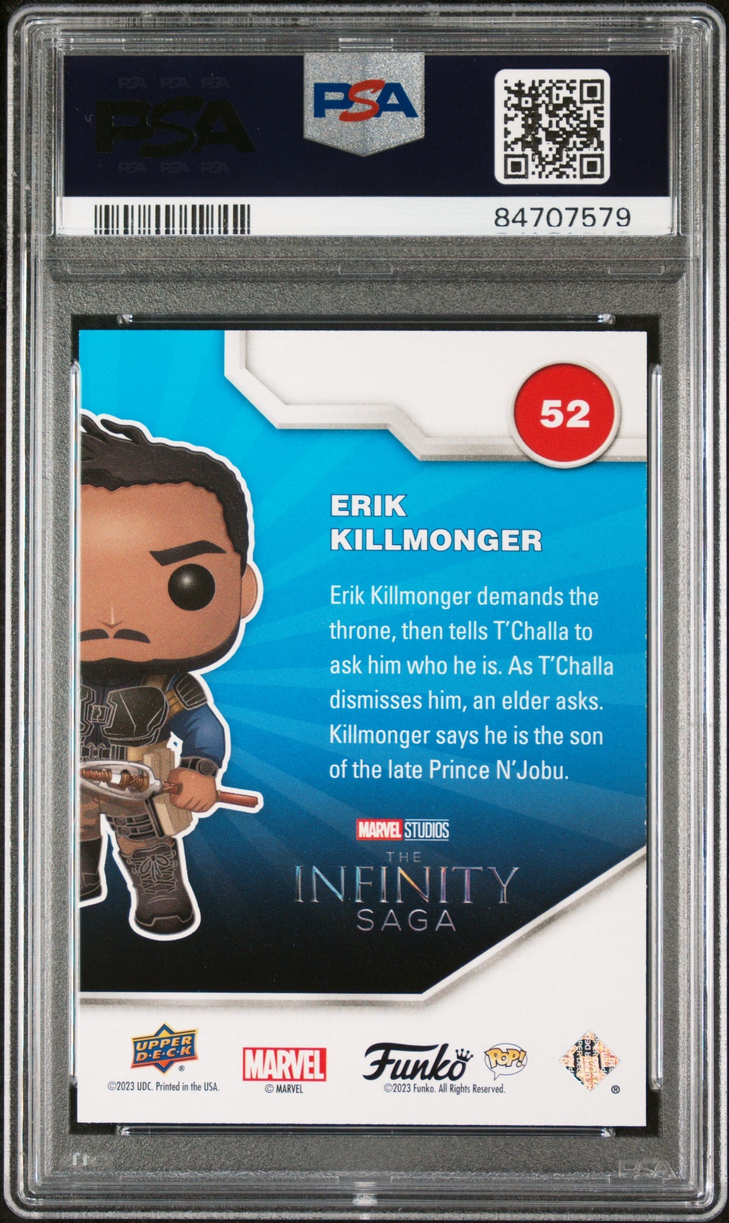 2023 UPPER DECK FUNKO POP MARVEL  ERIK KILLMONGER PATINA #52  PSA 10