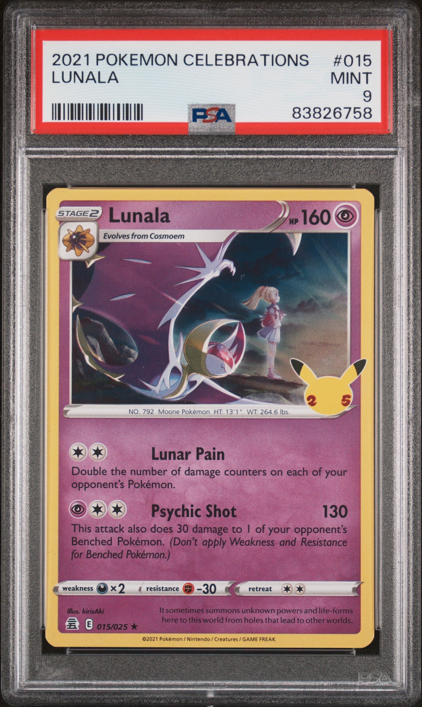 2021 POKEMON CELEBRATIONS LUNALA #15 PSA 9