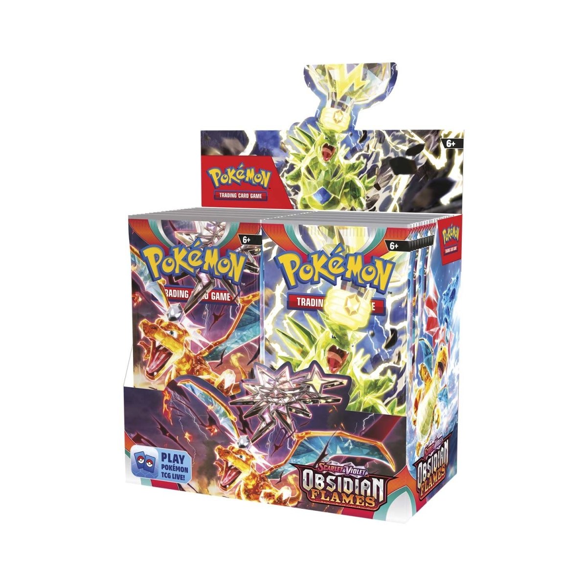 Caja de presentación de sobres con llamas de obsidiana escarlata y violeta (36 paquetes)