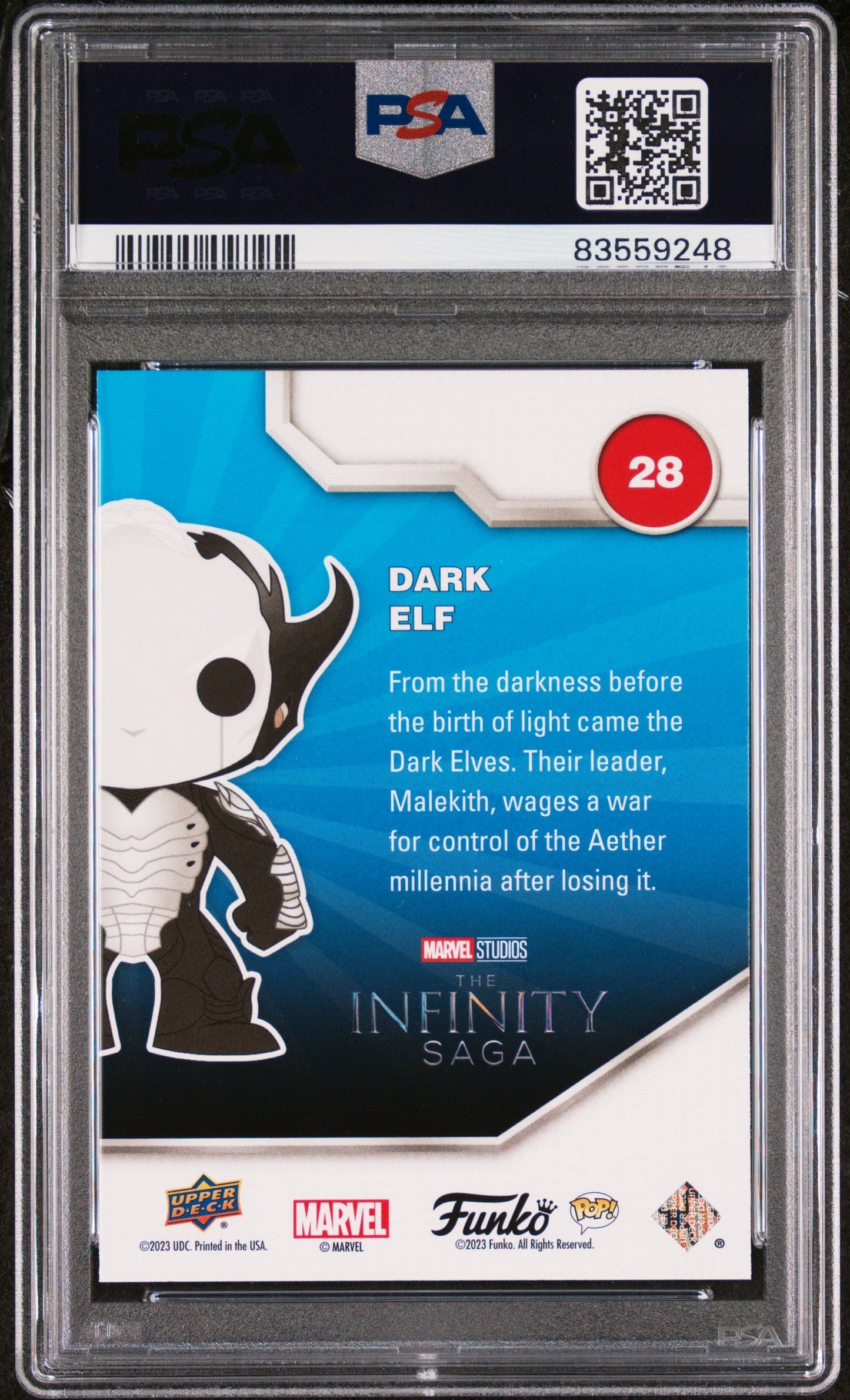 2023 UPPER DECK FUNKO POP MARVEL  DARK ELF PLATINUM #28  PSA 10