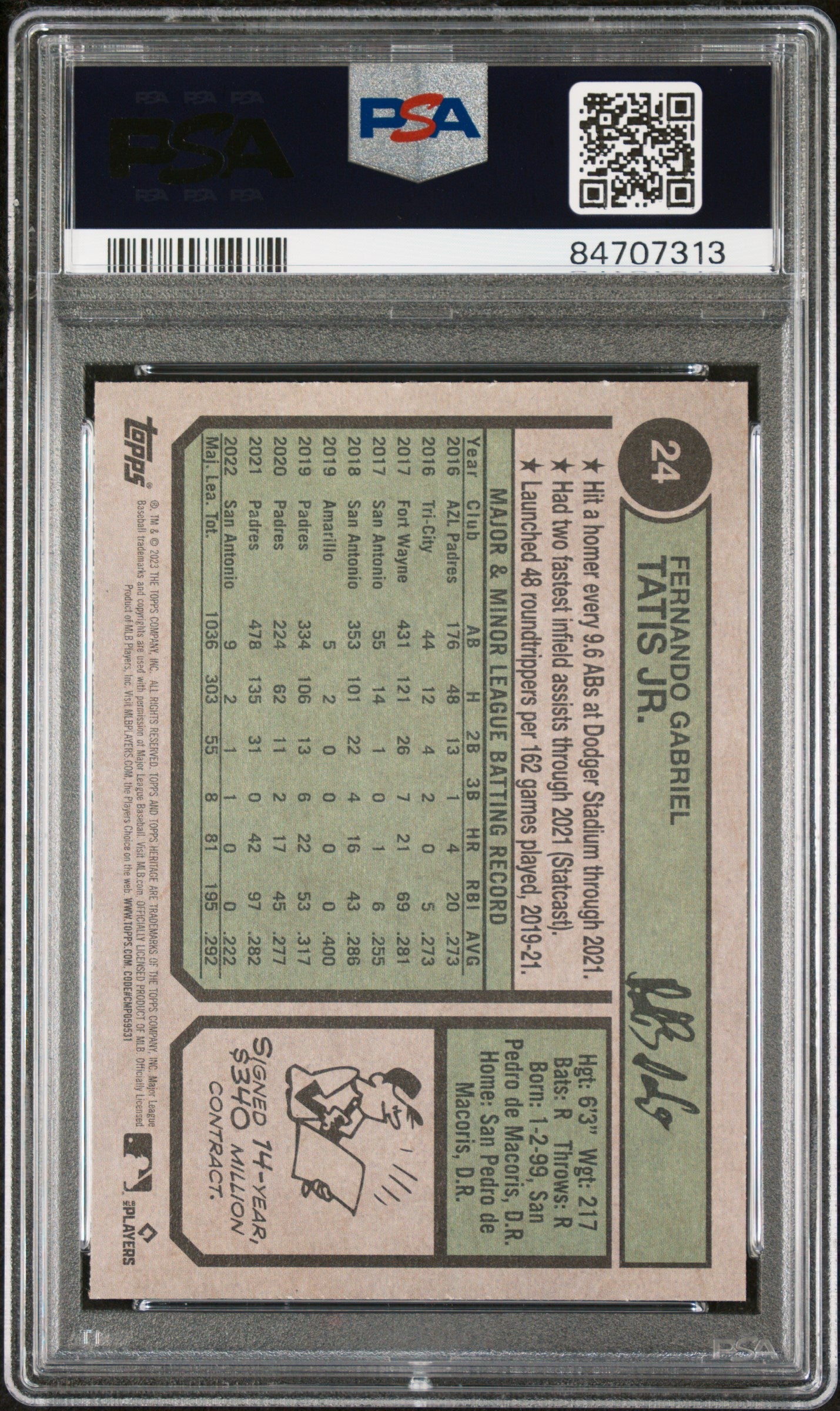 2023 TOPPS HERITAGE FERNANDO TATIS JR.  #24 - PSA 10