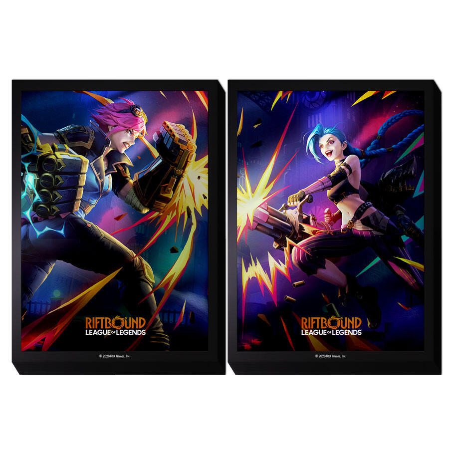 Riftbound Vendetta Vi vs Jinx art sleeves