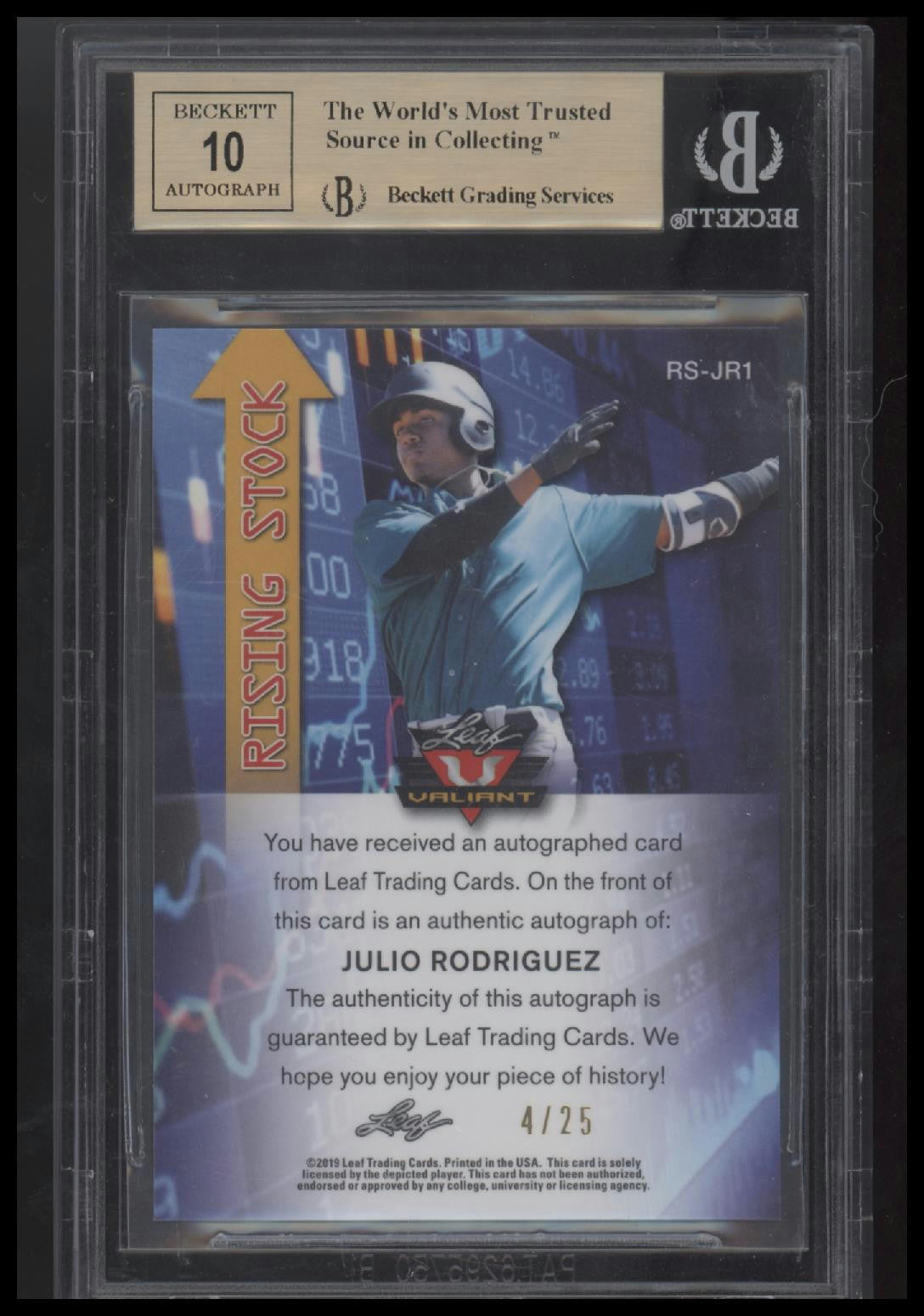 2019 Leaf Valiant Rising Stock Blue Prismatic #RSJR1 Julio Rodriguez BGS 9.5