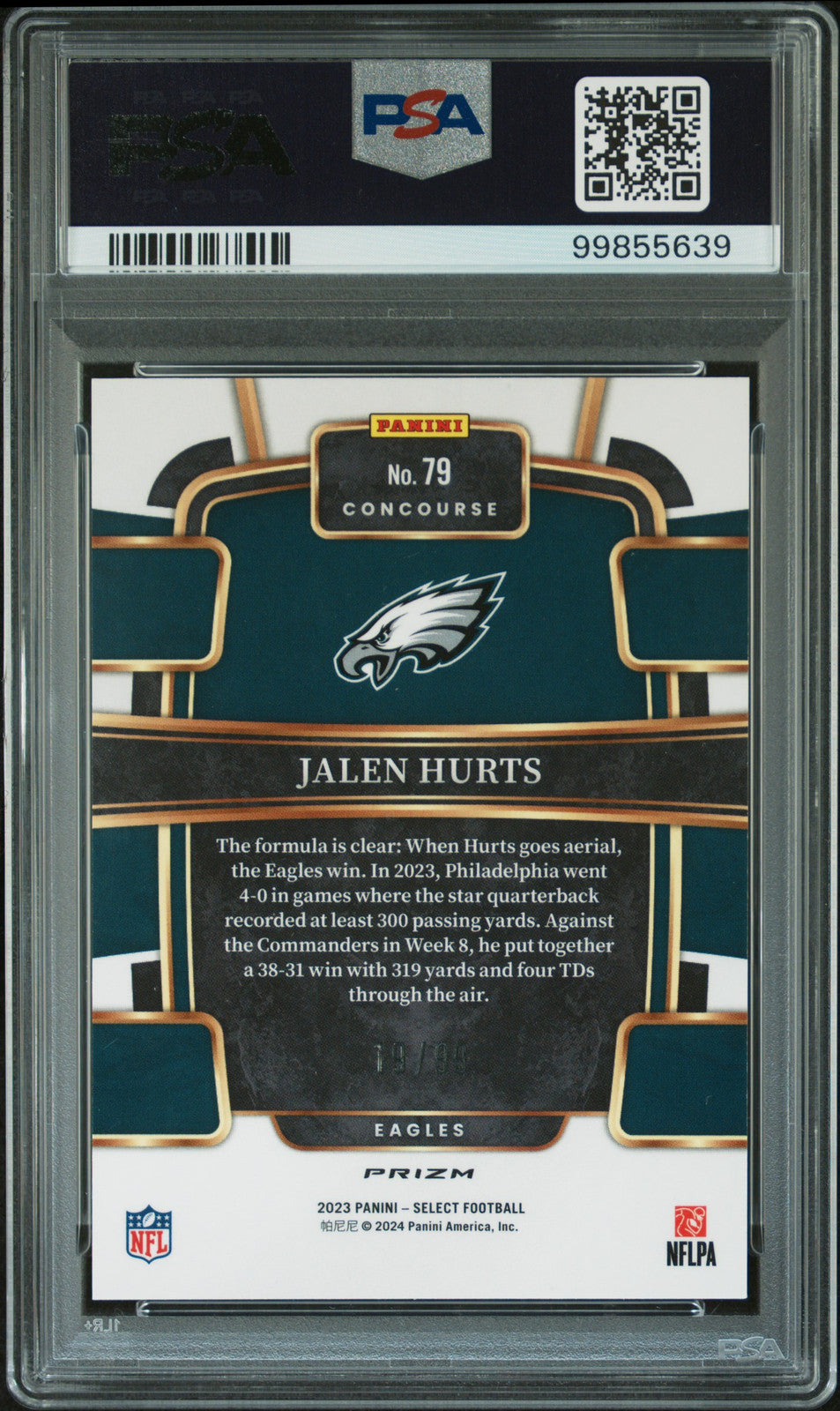 2023 Panini Select #79 Jalen Hurts Red Prizm PSA 9