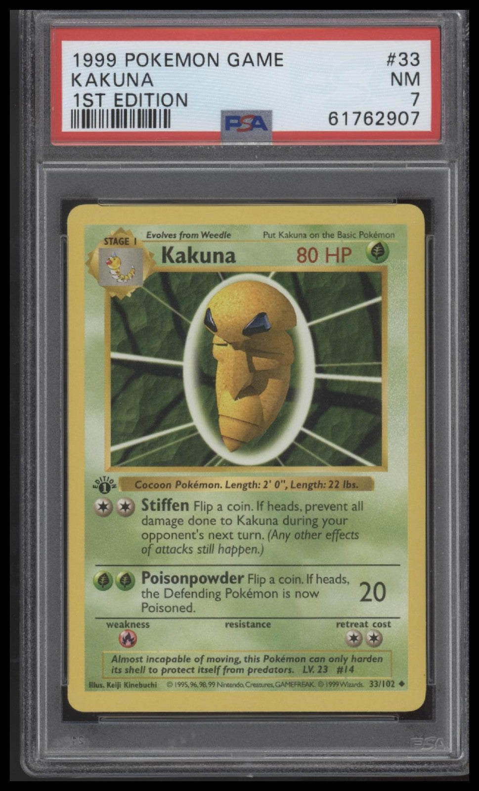 Kakuna 1999 Pokemon Game #33 1st Edition PSA 7
