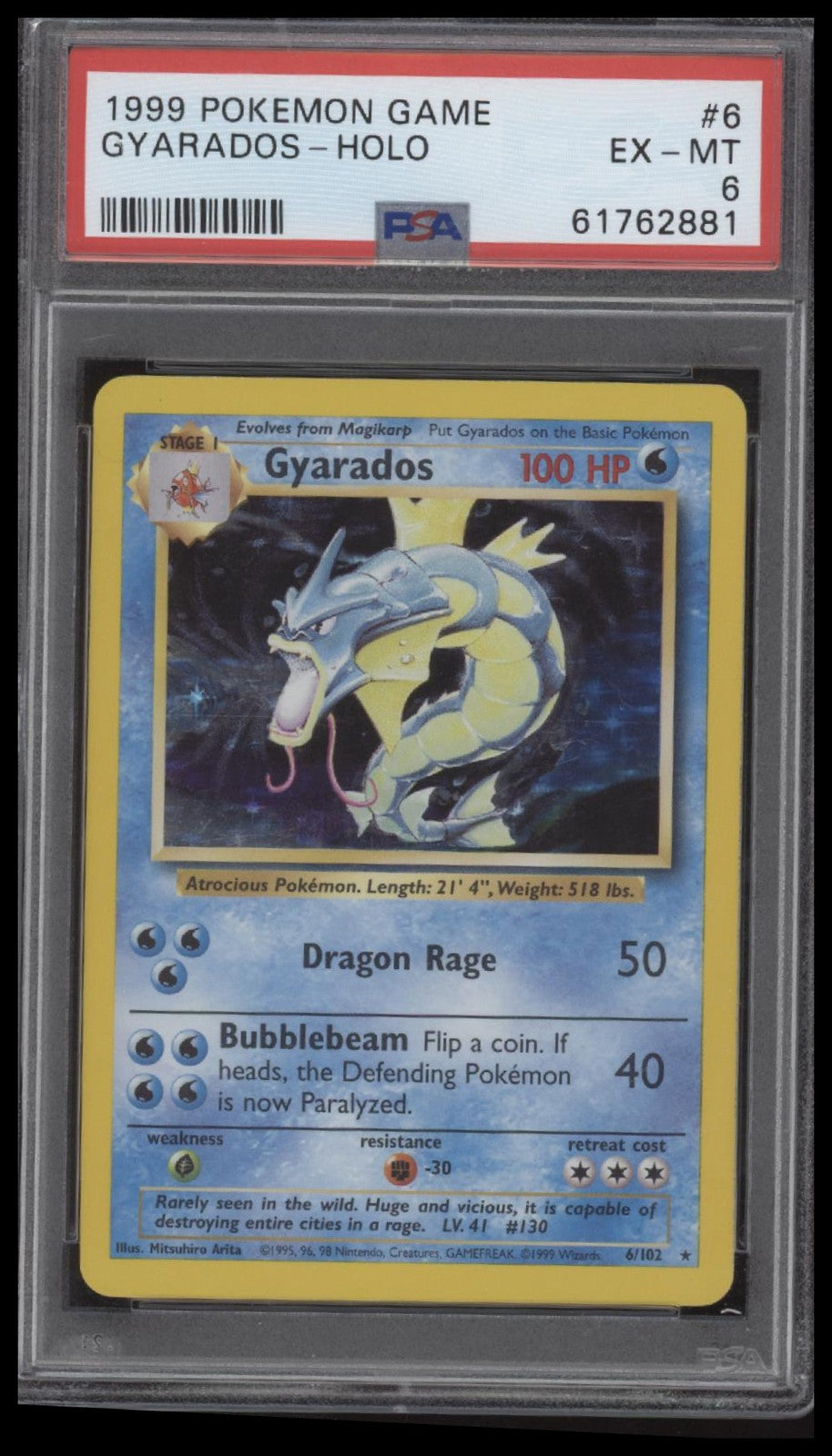 Gyarados-Holo 1999 Pokemon Game #6 PSA 6