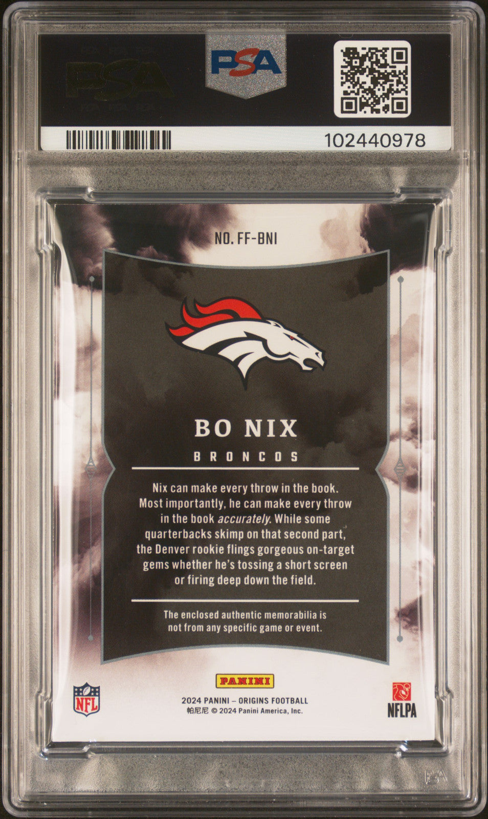 2024 Panini Origins Future Fabrics #FFBNI Bo Nix Future Fabrics-Turquoise PSA 6