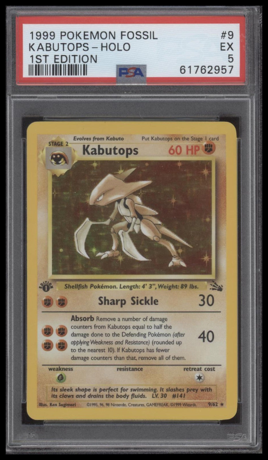 Kabutops-Holo 1999 Pokemon Fossil #9 1st Edition PSA 5