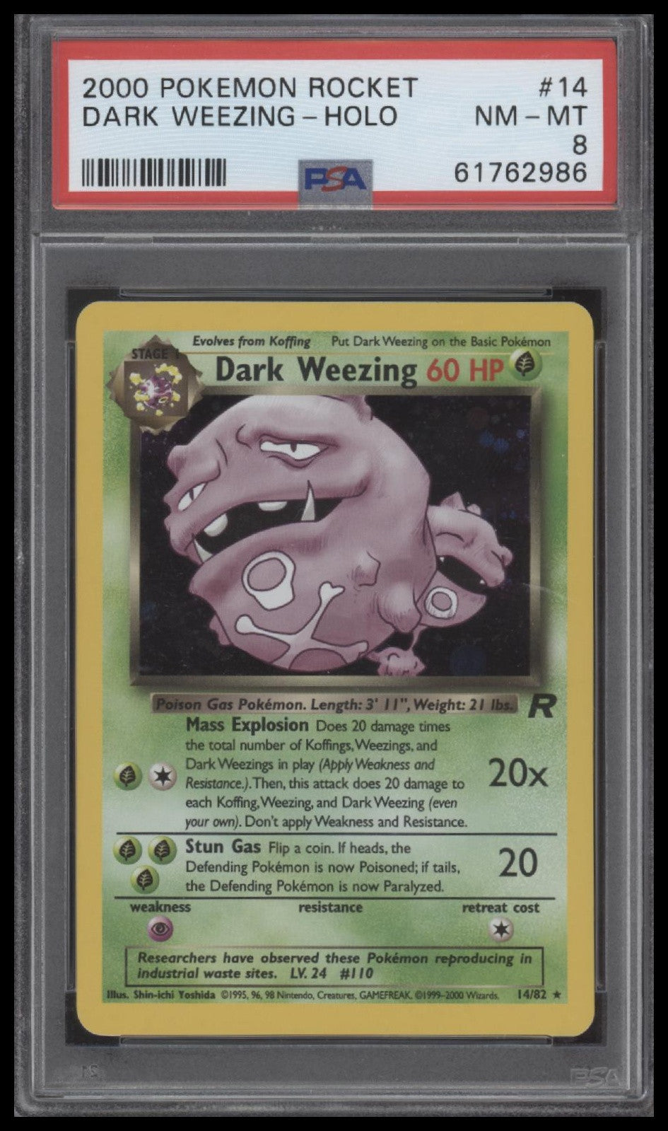 Dark Weezing-Holo 2000 Pokemon Rocket #14 PSA 8