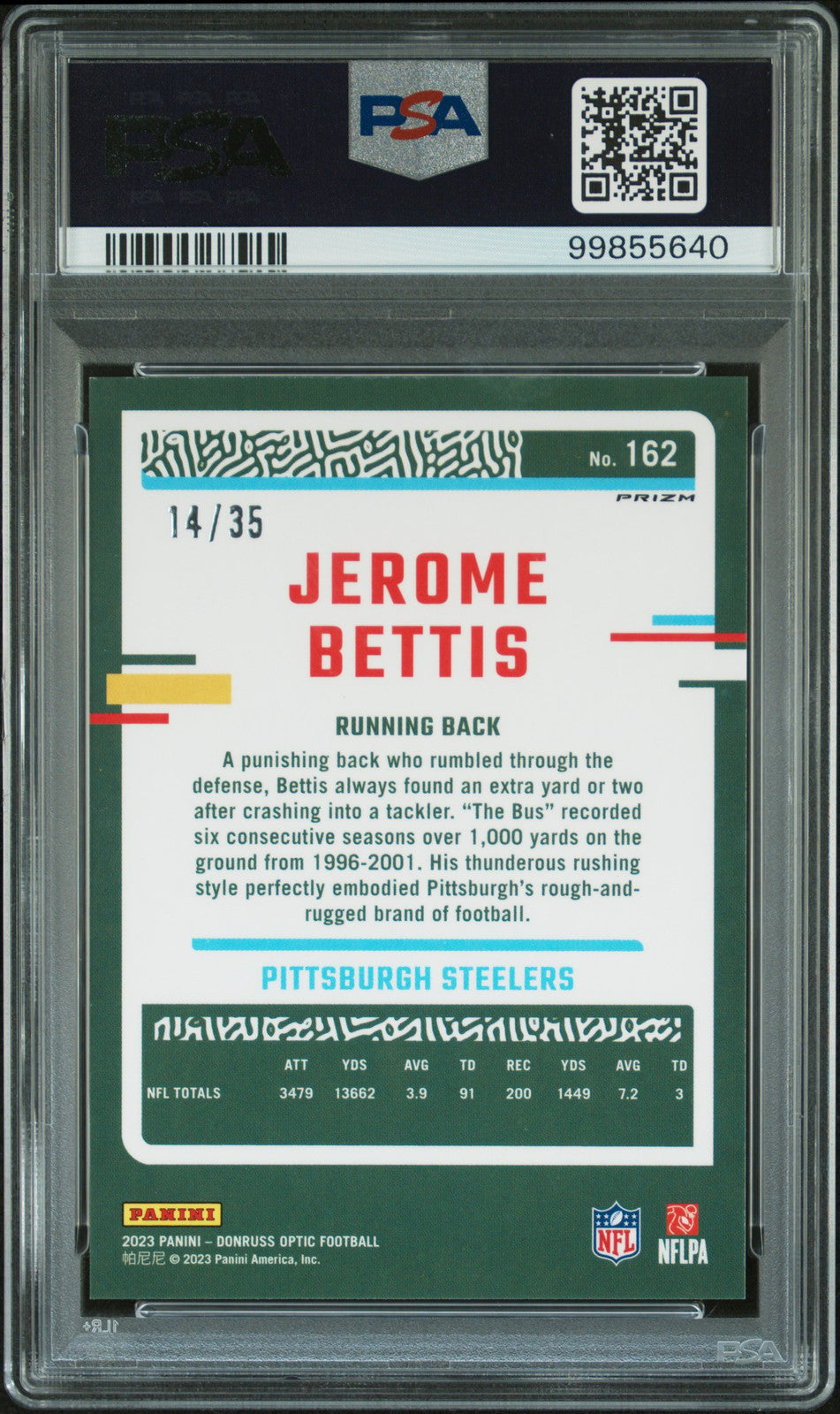 2023 Panini Donruss Optic #162 Jerome Bettis Bronze Mojo PSA 10