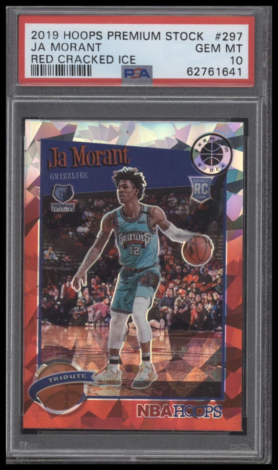2019 Panini Hoops Premium Stock #297 Ja Morant Red Cracked Ice PSA 10
