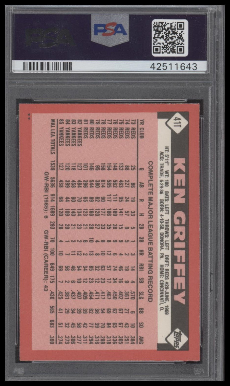 1986 Topps Traded #41T Ken Griffey PSA 8