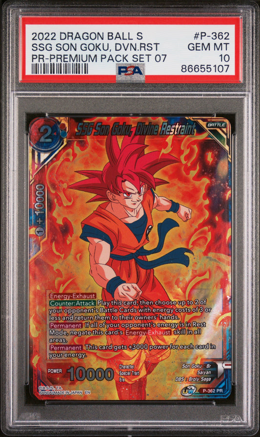 2022 DRAGON BALL SUPER REALM OF THE GODS 7 SSG GOKU, DVN RSTRNT #P-362 - PSA 10