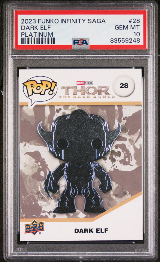 2023 UPPER DECK FUNKO POP MARVEL  DARK ELF PLATINUM #28  PSA 10