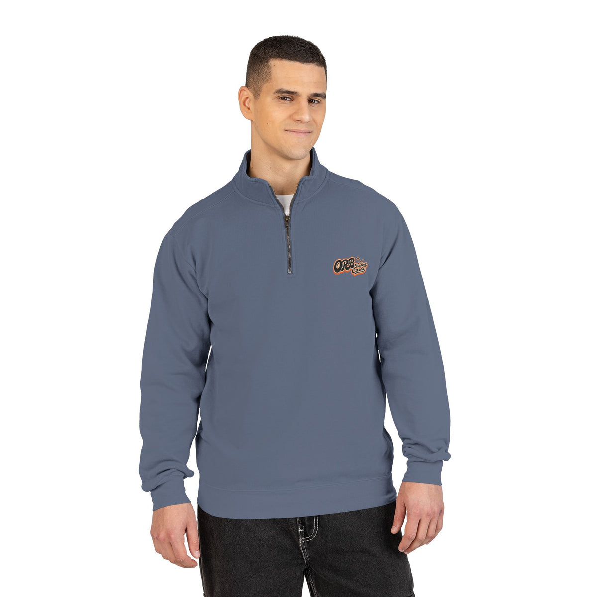 Quarter-Zip Sweatshirt — Retro 'OFB' Chest Logo, Casual Lightweight Pullover