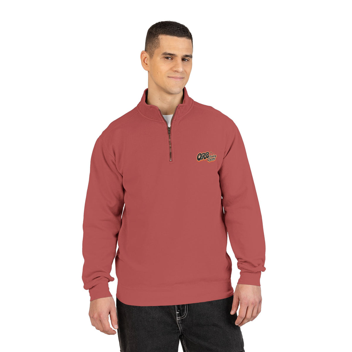 Quarter-Zip Sweatshirt — Retro 'OFB' Chest Logo, Casual Lightweight Pullover