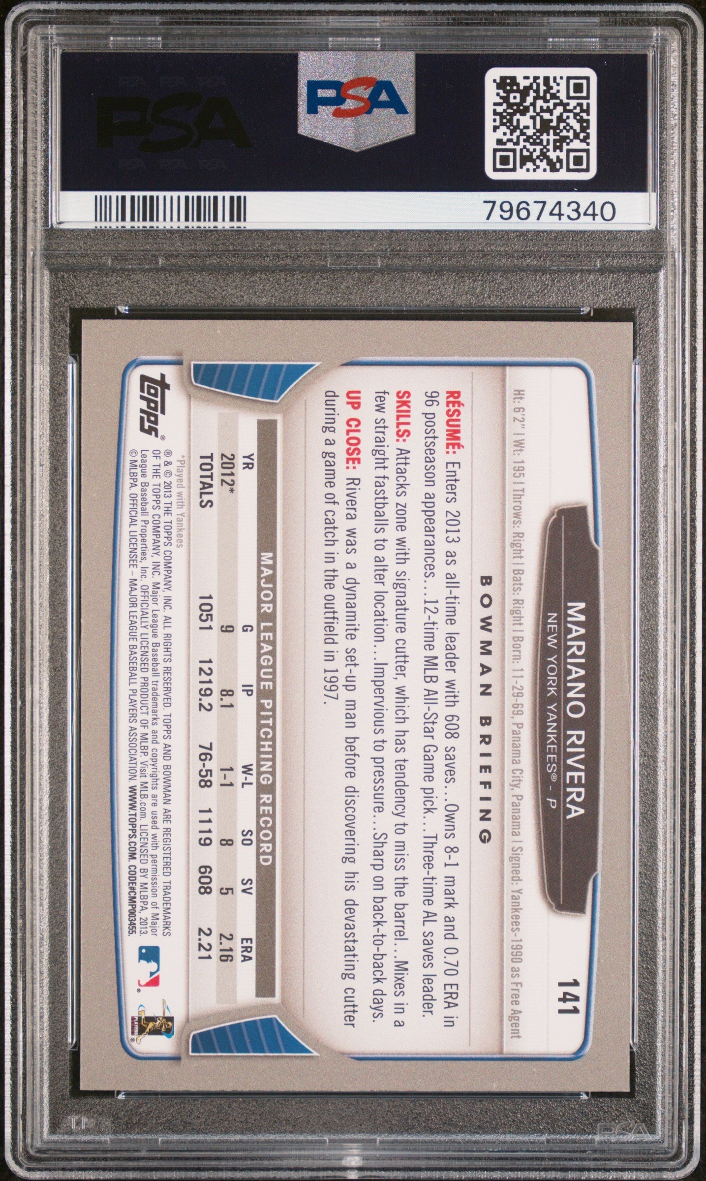 2013 BOWMAN MARIANO RIVERA  #141 - PSA 10