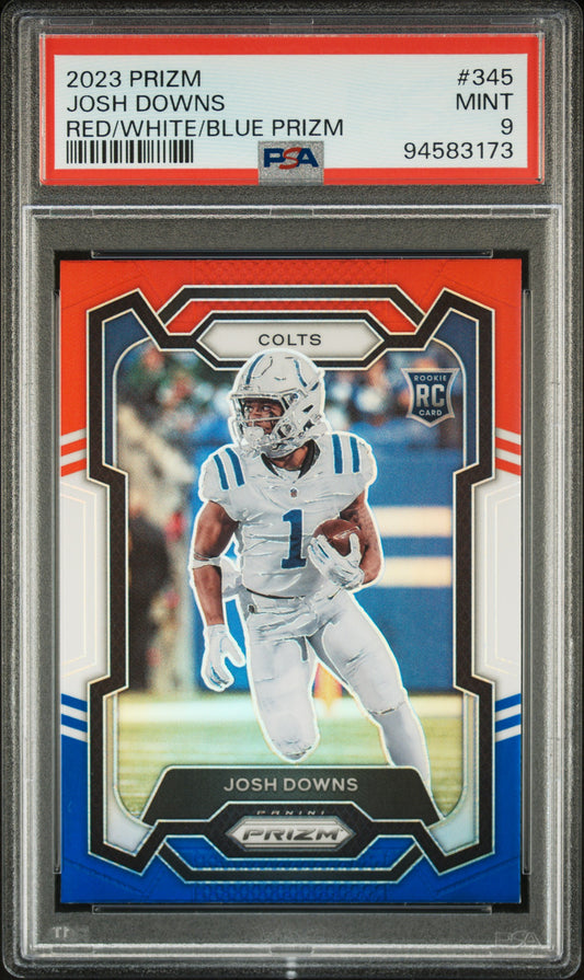 2023 Panini Prizm #345 Josh Downs Red/White/Blue Prizm PSA 9