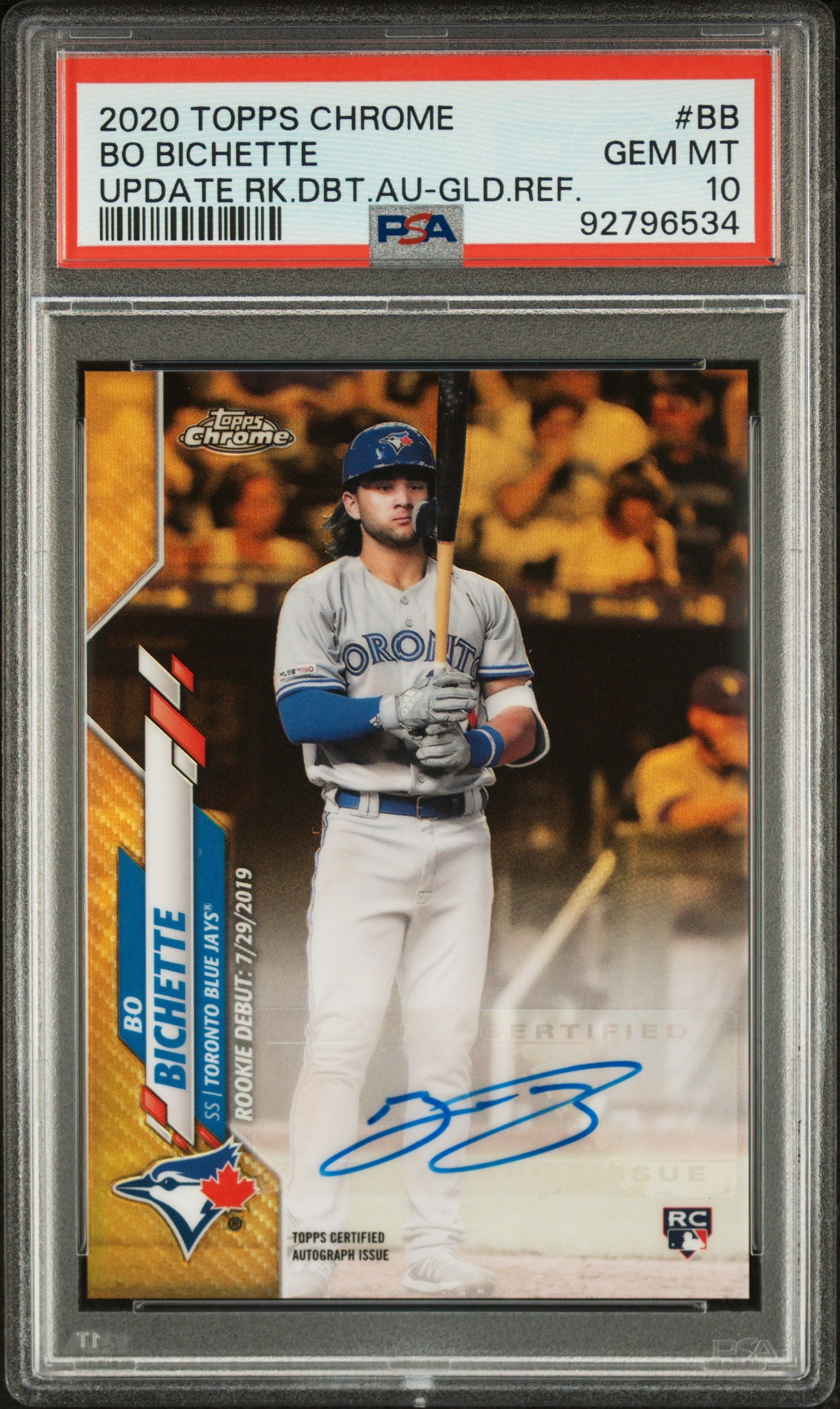 2020 Topps Chrome Update Rookie Debut Auto #BB Bo Bichette Update PSA 10