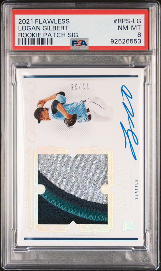 2021 Panini Flawless Rookie Patch Auto Logan Gilbert Rookie Patch Sig. PSA 8