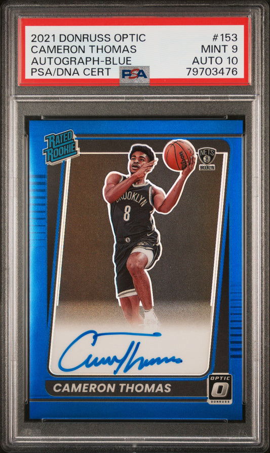 2021 Panini Donruss Optic #153 Cameron Thomas Autograph-Blue PSA 9