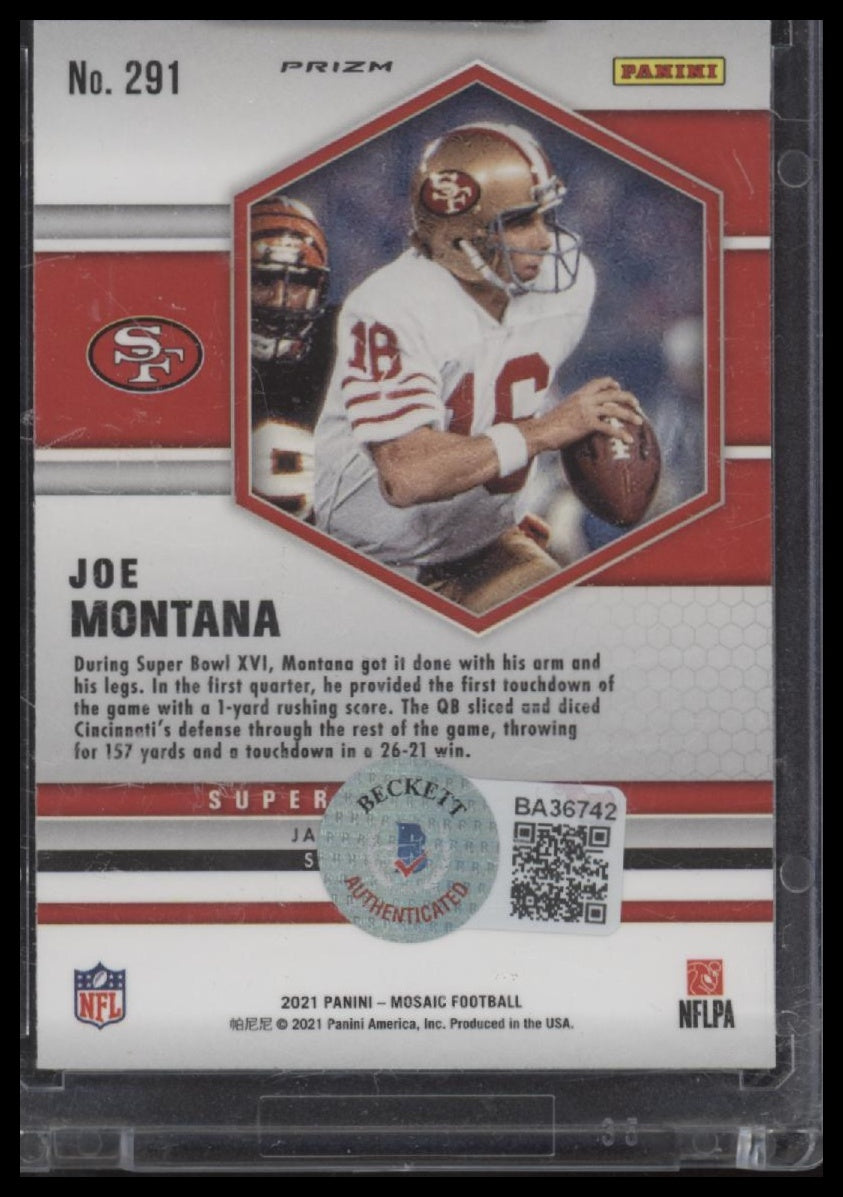 2021 Panini Mosaic #291 Joe Montana Prizm Blue - Certified Auto