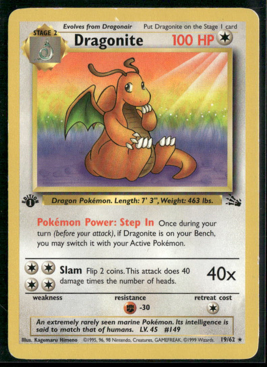 Pokemon Fossil #19/62 Dragonite 1st Edition
