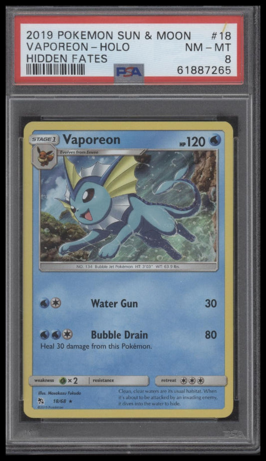 2019 Pokemon Sun & Moon Hidden Fates #18 Vaporeon-Holo Hidden Fates PSA 8