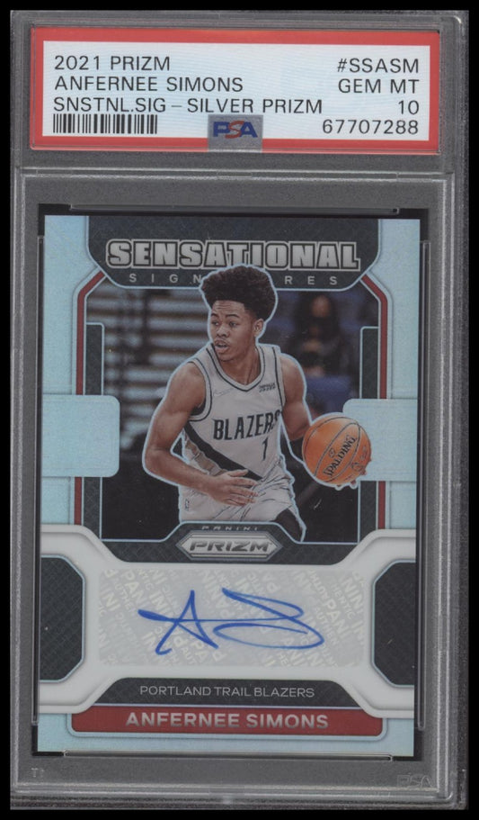 2021 Panini Prizm Sensational Signatures - Anfernee Simons -Silver Prizm PSA 10