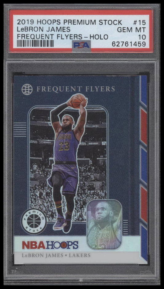 2019 Panini Hoops Premium Stock #15 Lebron James Frequent Flyers-Holo PSA 10