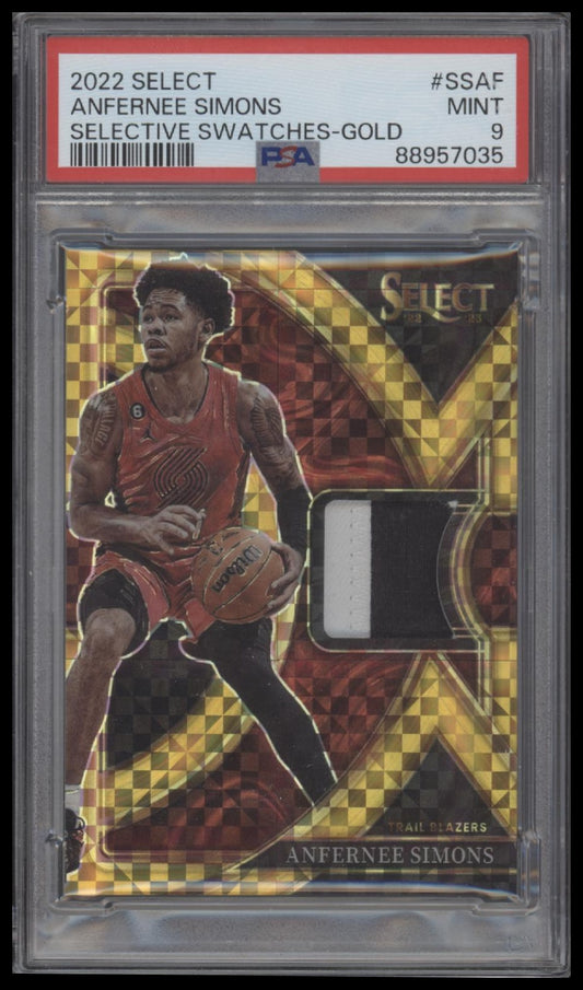 2022 Panini Select Selective Swatches #SSAF Anfernee Simons -Gold PSA 9