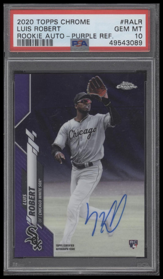 2020 Topps Chrome Rookie Auto #RALR Luis Robert Rookie Auto-Purple Ref. PSA 10