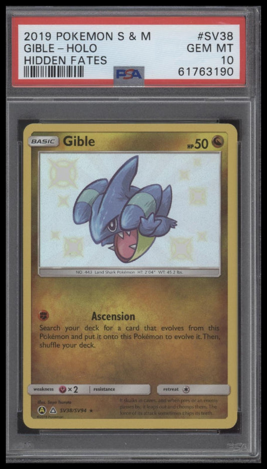 Gible-Holo 2019 Pokemon Sun & Moon Hidden Fates #SV38 Hidden Fates PSA 10