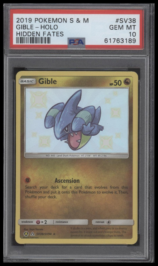 Gible-Holo 2019 Pokemon Sun & Moon Hidden Fates #SV38 Hidden Fates PSA 10