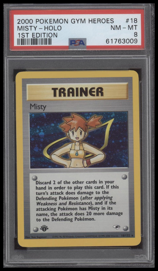 Misty-Holo 2000 Pokemon Gym Heroes #18 1st Edition PSA 8