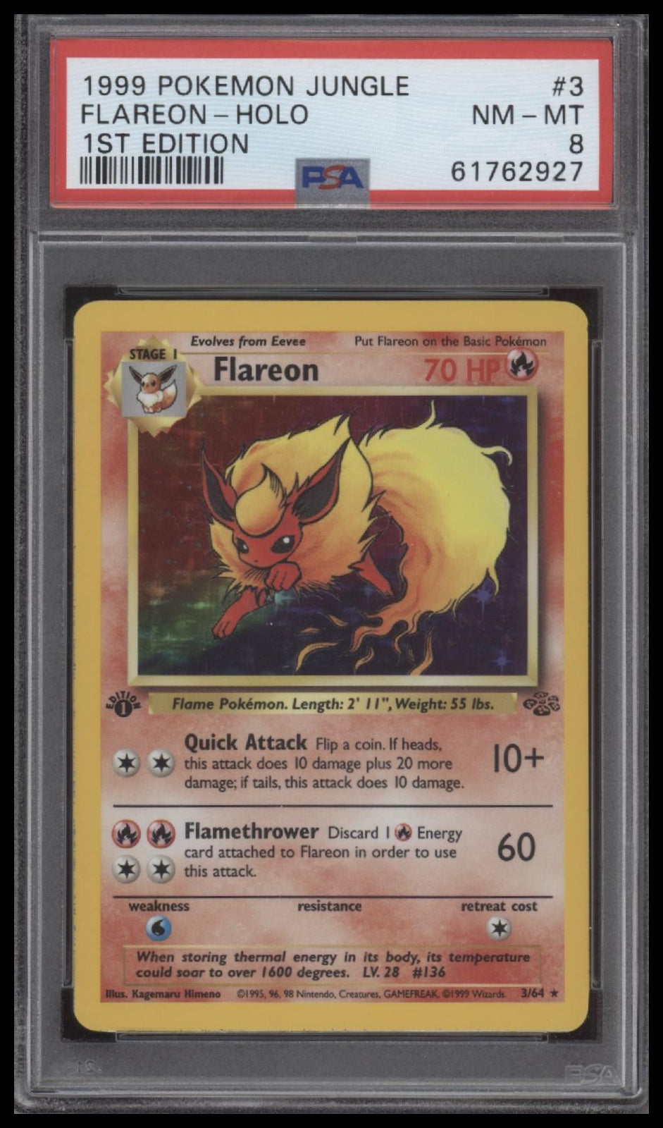 Flareon-Holo 1999 Pokemon Jungle #3 1st Edition PSA 8