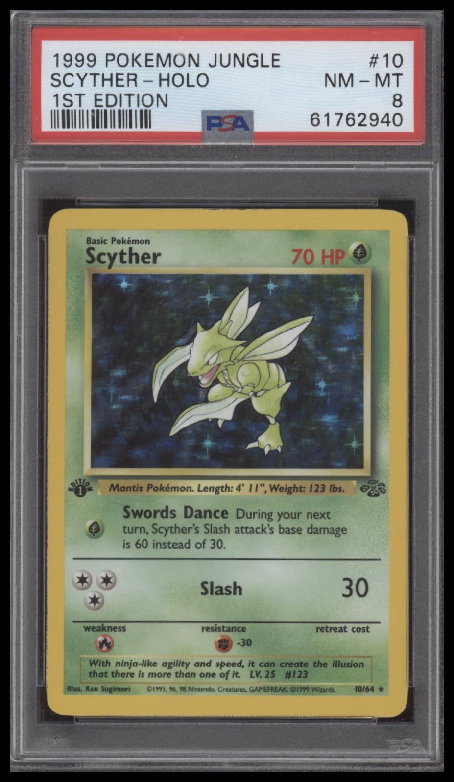 Scyther-Holo 1999 Pokemon Jungle #10 1st Edition PSA 8