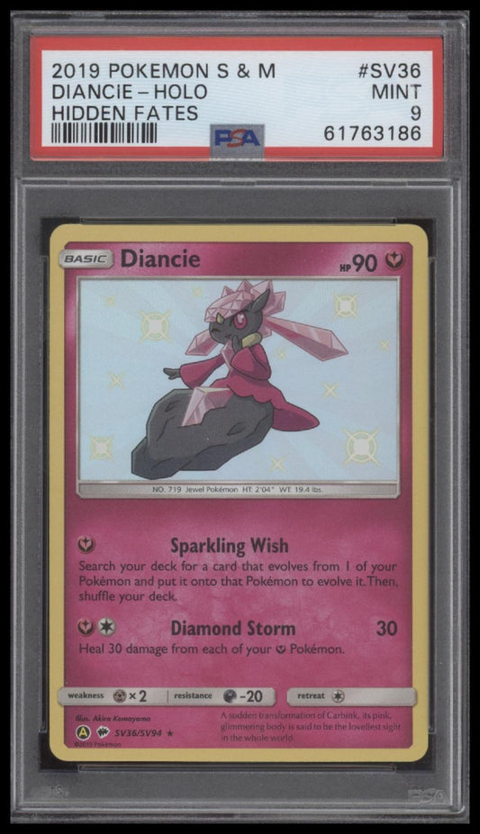 Diancie-Holo 2019 Pokemon Sun & Moon Hidden Fates #SV36 Hidden Fates PSA 9