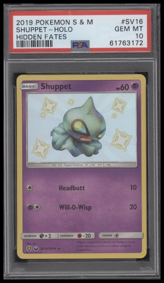 Shuppet-Holo 2019 Pokemon Sun & Moon Hidden Fates #SV16 Hidden Fates PSA 10