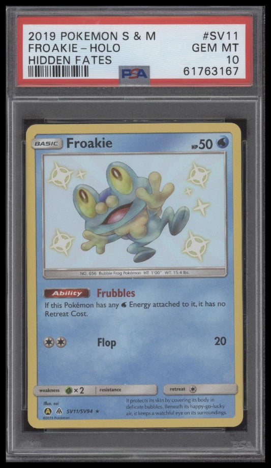 Froakie-Holo 2019 Pokemon Sun & Moon Hidden Fates #SV11 Hidden Fates PSA 10