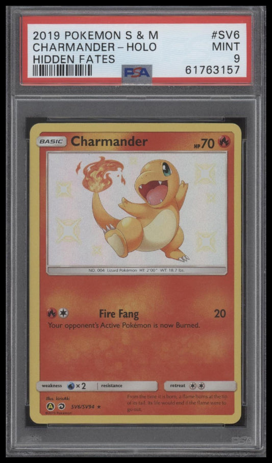 Charmander-Holo 2019 Pokemon Sun & Moon Hidden Fates #SV6 Hidden Fates PSA 9